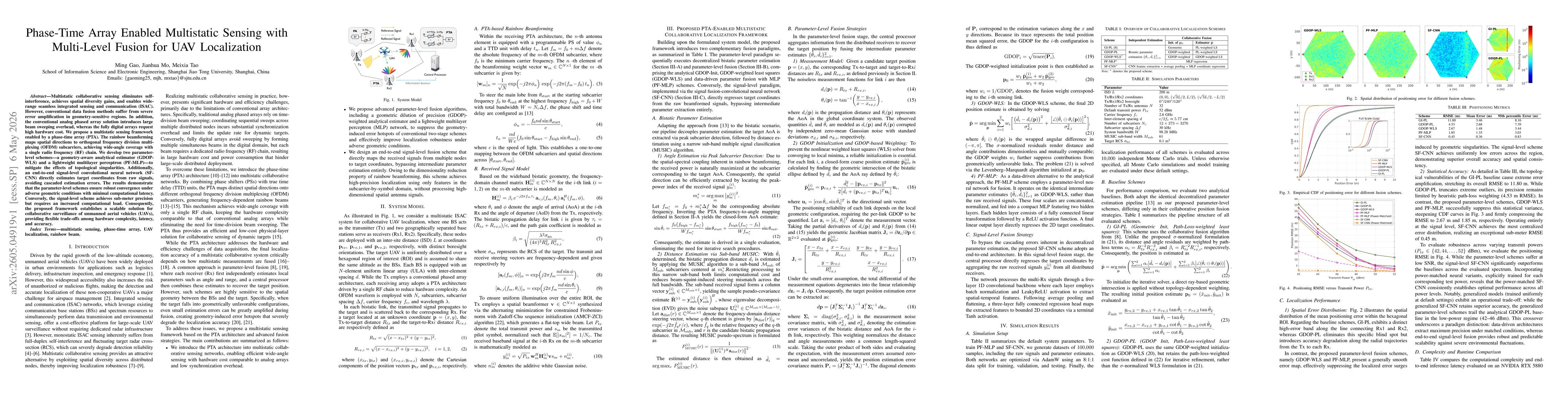 Thumbnail for Phase-Time Array Enabled Multistatic Sensing with Multi-Level Fusion for UAV Localization