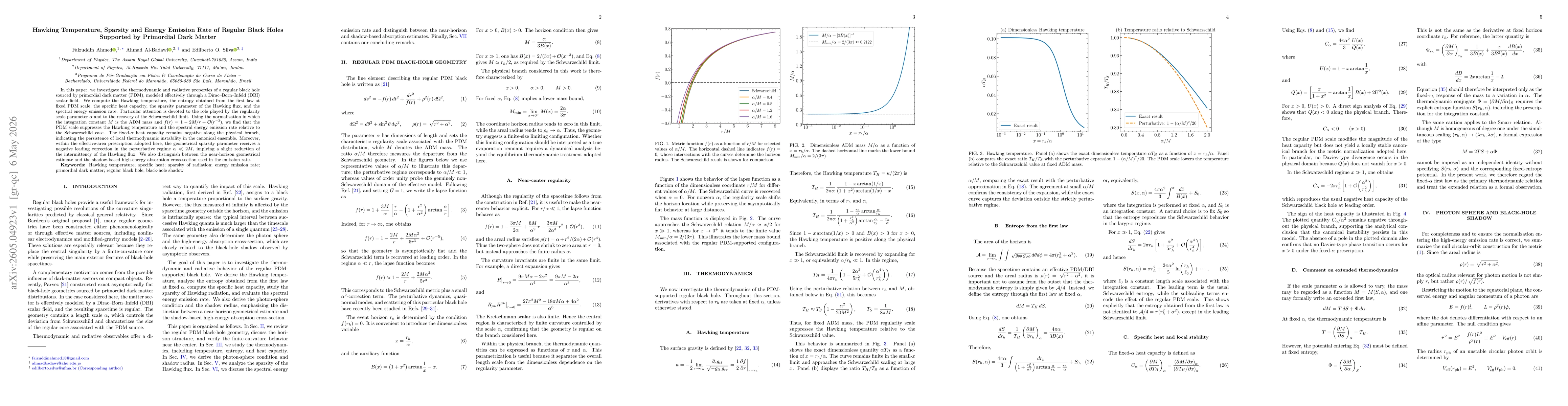 Thumbnail for Hawking Temperature, Sparsity and Energy Emission Rate of Regular Black Holes Supported by Primordial Dark Matter