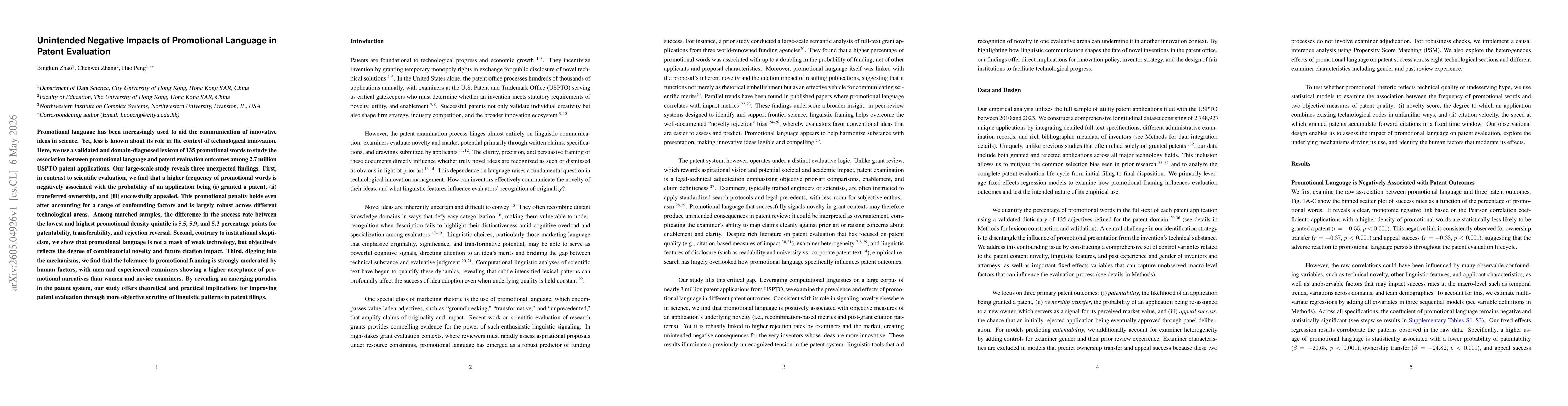 Thumbnail for Unintended Negative Impacts of Promotional Language in Patent Evaluation