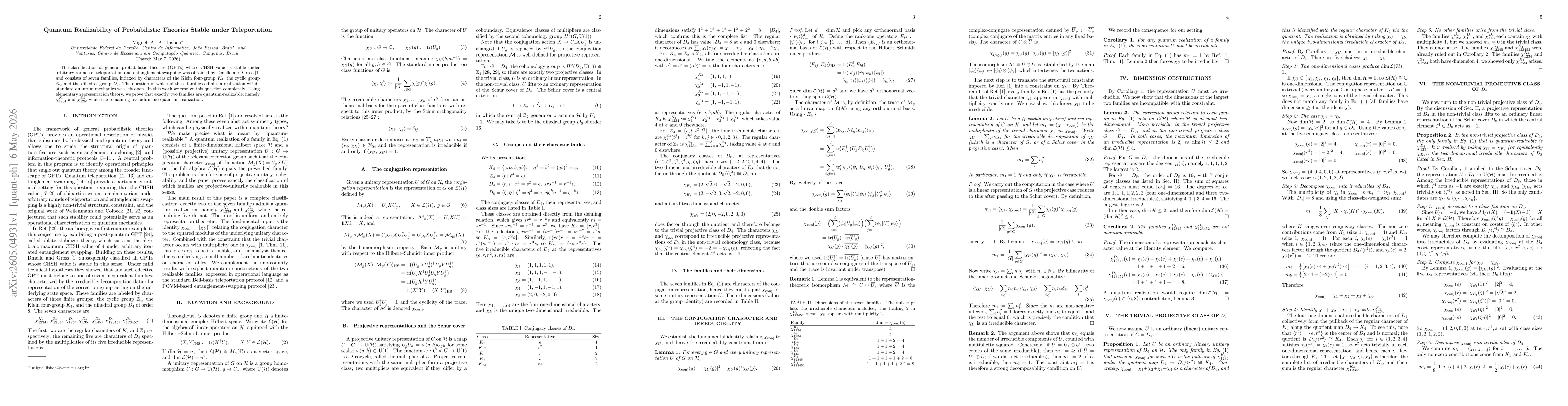 Thumbnail for Quantum Realizability of Probabilistic Theories Stable under Teleportation