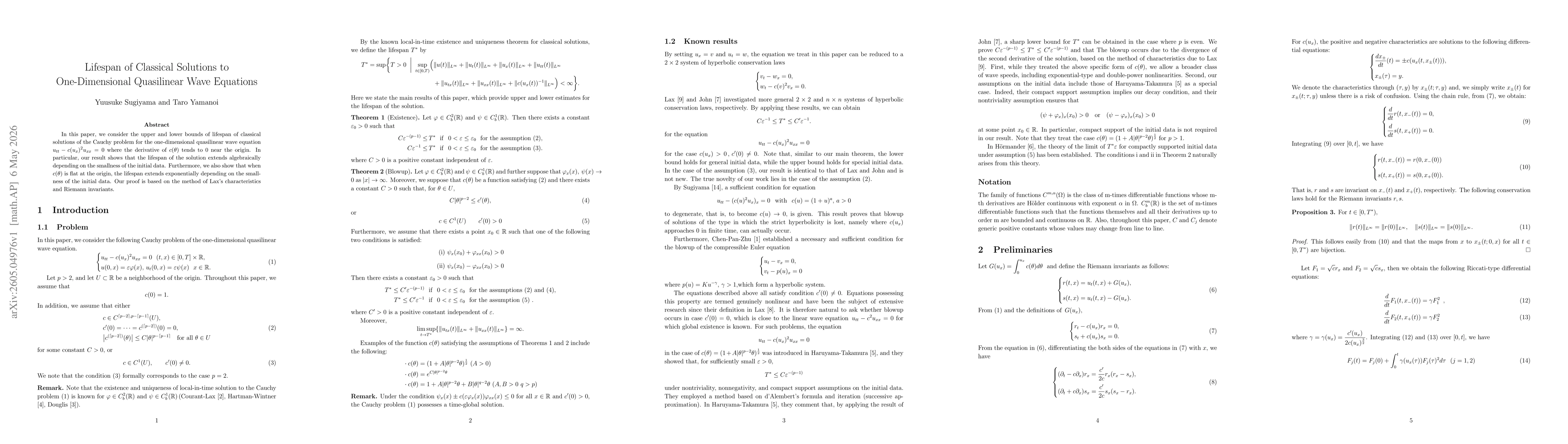 Thumbnail for Lifespan of Classical Solutions to One-Dimensional Quasilinear Wave Equations