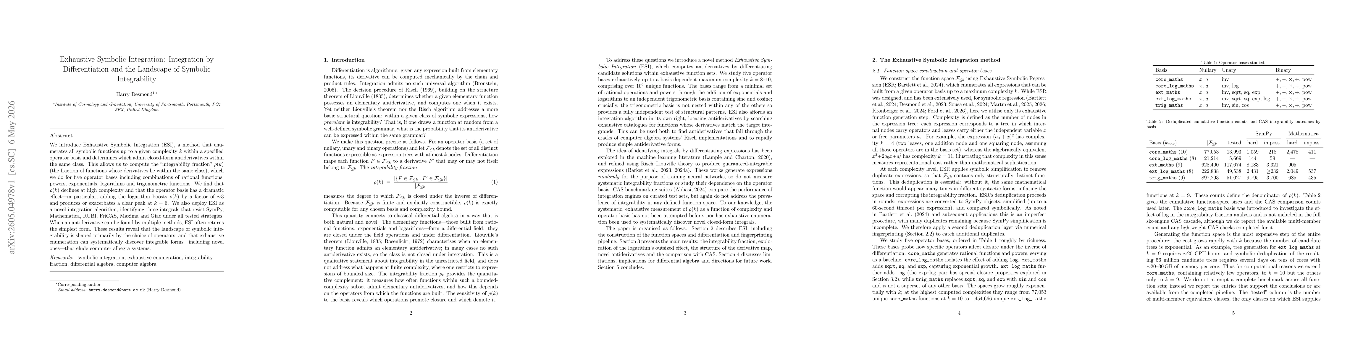 Thumbnail for Exhaustive Symbolic Integration: Integration by Differentiation and the Landscape of Symbolic Integrability