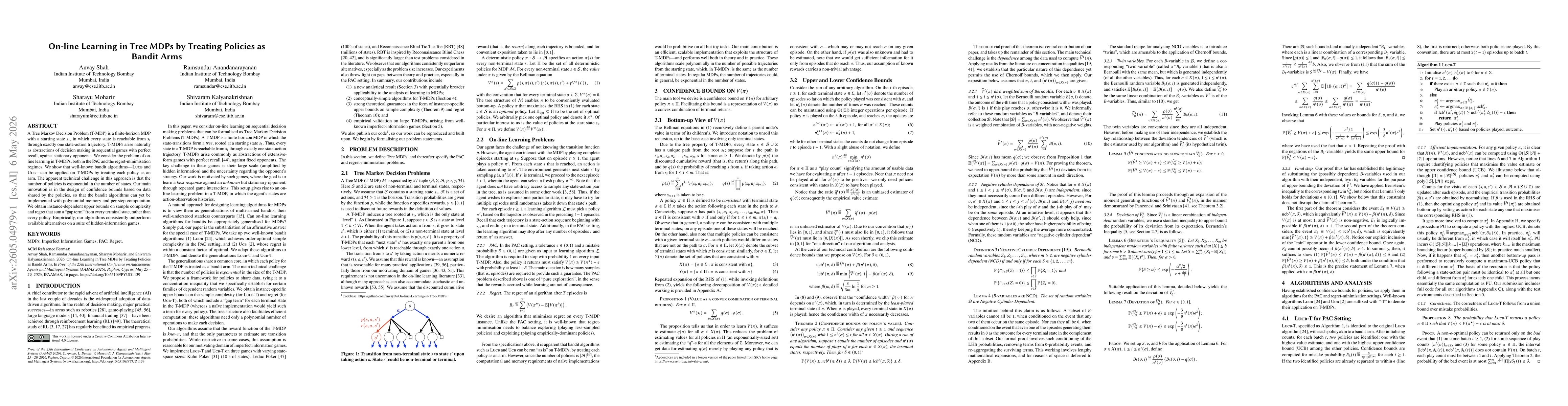 Thumbnail for On-line Learning in Tree MDPs by Treating Policies as Bandit Arms