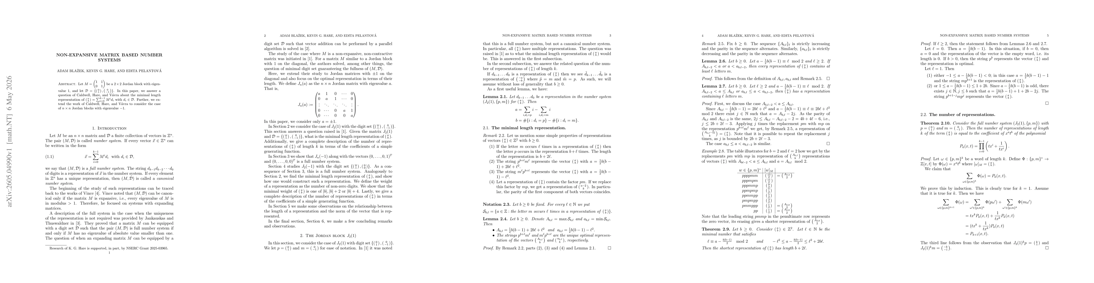 Thumbnail for Non-Expansive Matrix Based number Systems