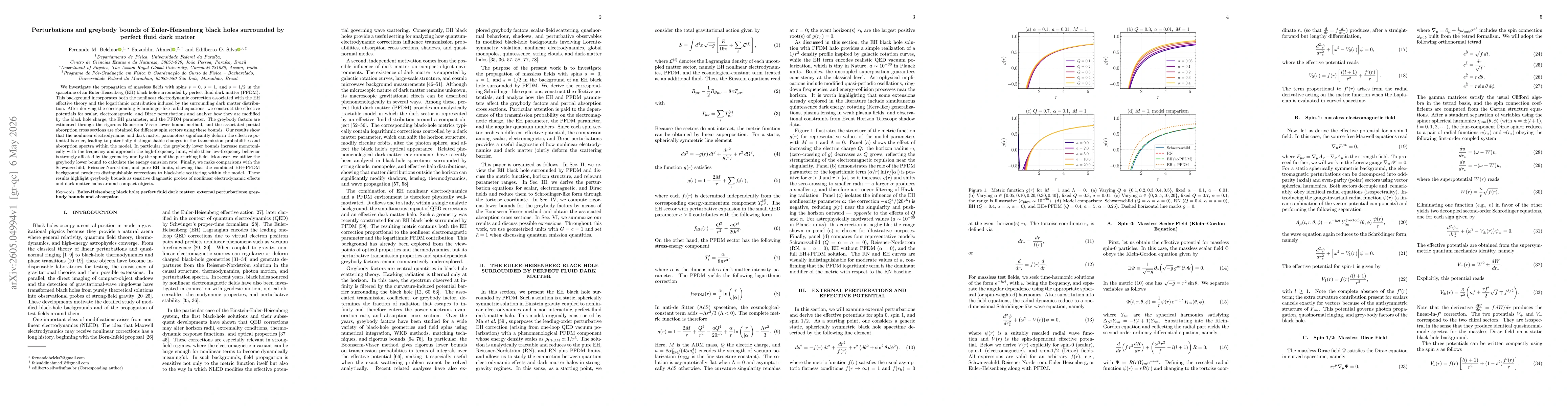 Thumbnail for Perturbations and greybody bounds of Euler-Heisenberg black holes surrounded by perfect fluid dark matter