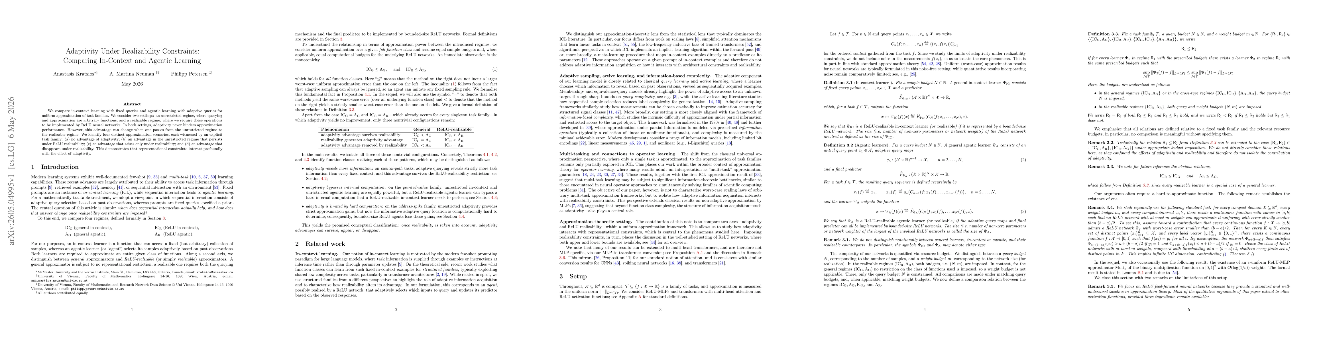 Thumbnail for Adaptivity Under Realizability Constraints: Comparing In-Context and Agentic Learning