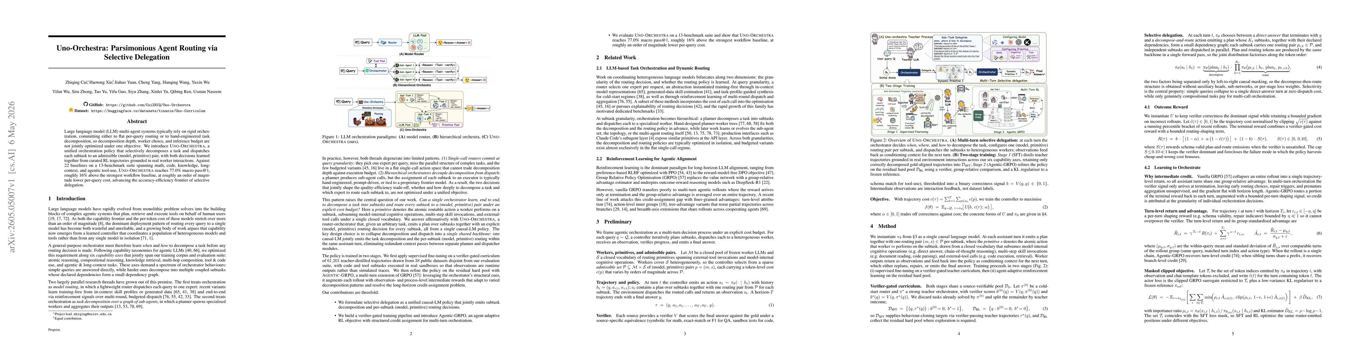 Thumbnail for Uno-Orchestra: Parsimonious Agent Routing via Selective Delegation