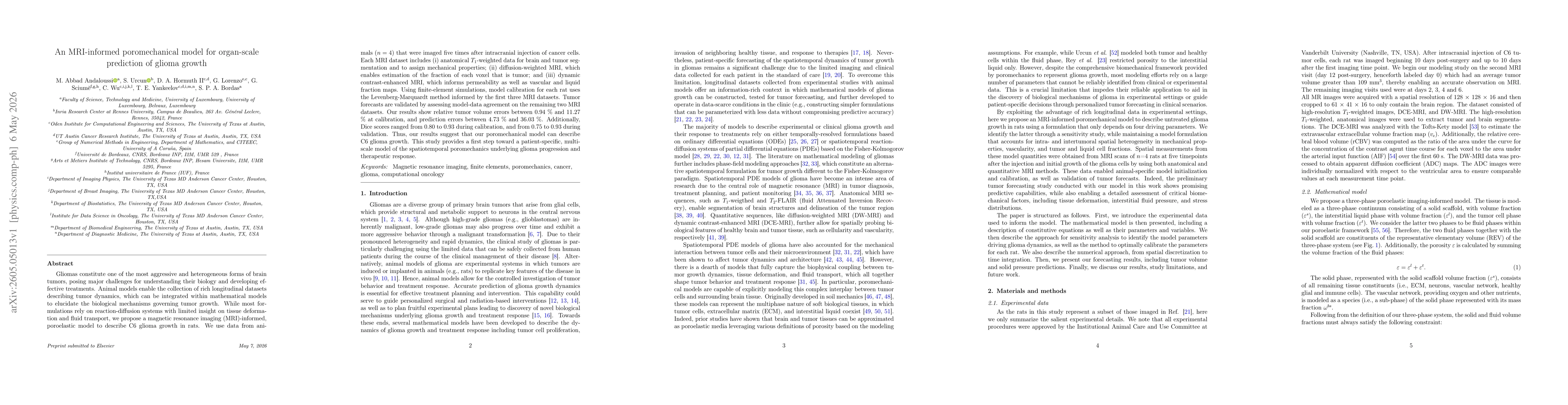 Thumbnail for An MRI-informed poromechanical model for organ-scale prediction of glioma growth