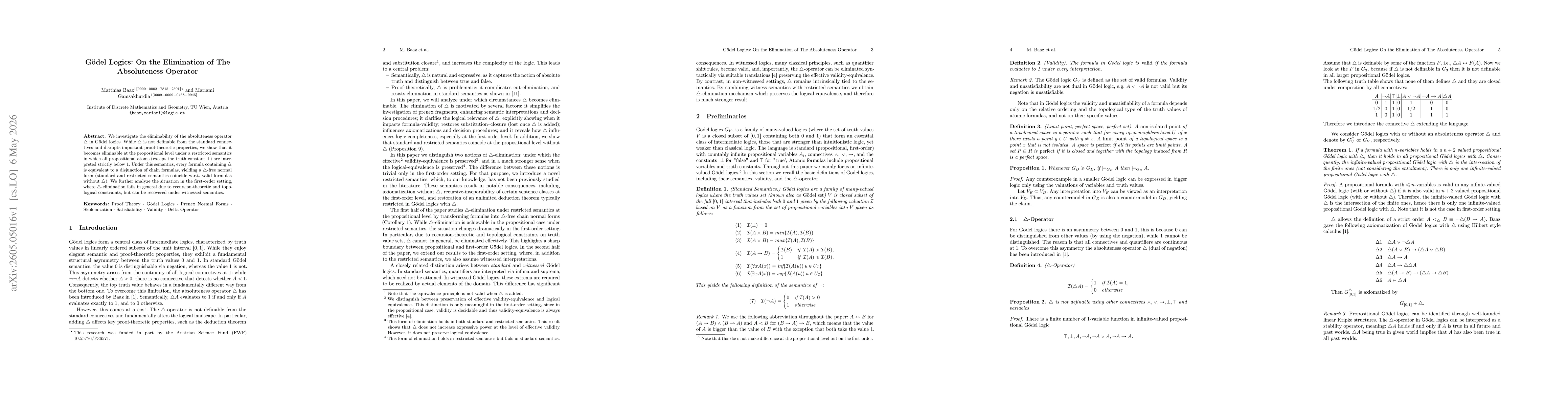 Thumbnail for Goedel Logics: On the Elimination of The Absoluteness Operator