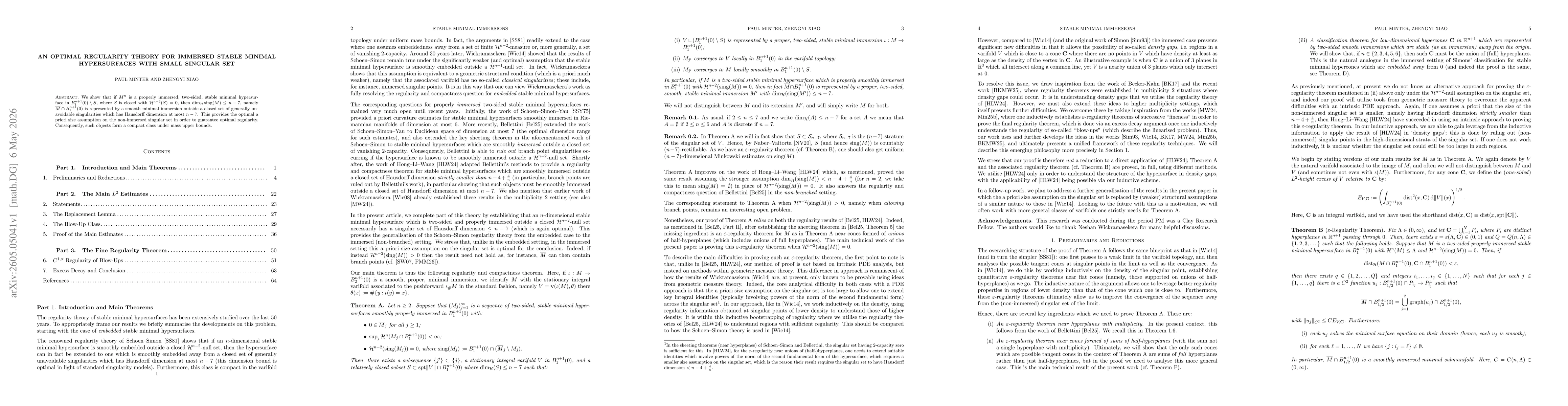 Thumbnail for An Optimal Regularity Theory for Immersed Stable Minimal Hypersurfaces with Small Singular Set