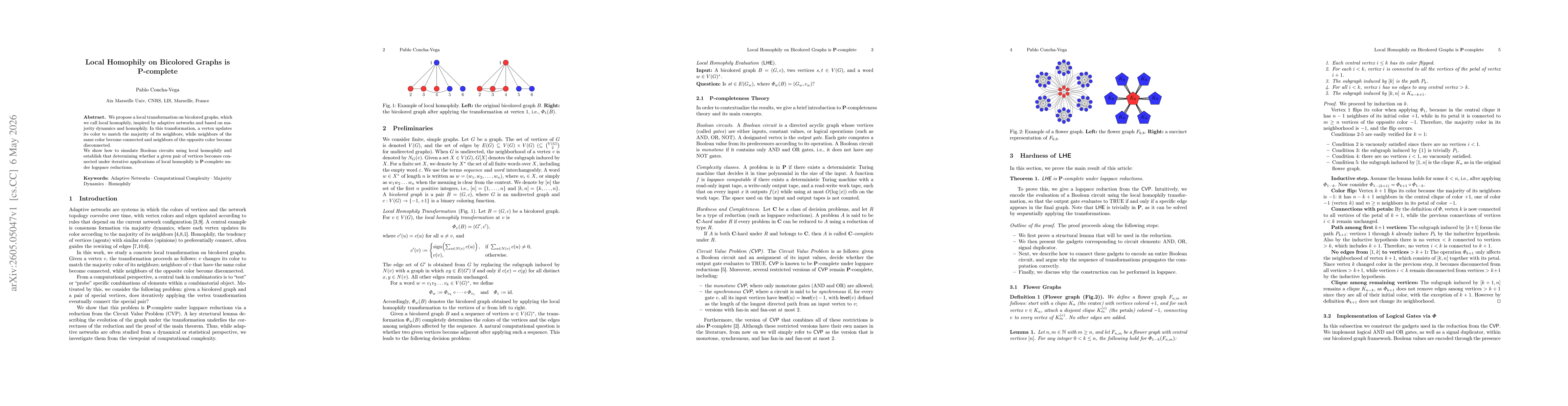 Thumbnail for Local Homophily on Bicolored Graphs is $\mathbf{P}$-complete