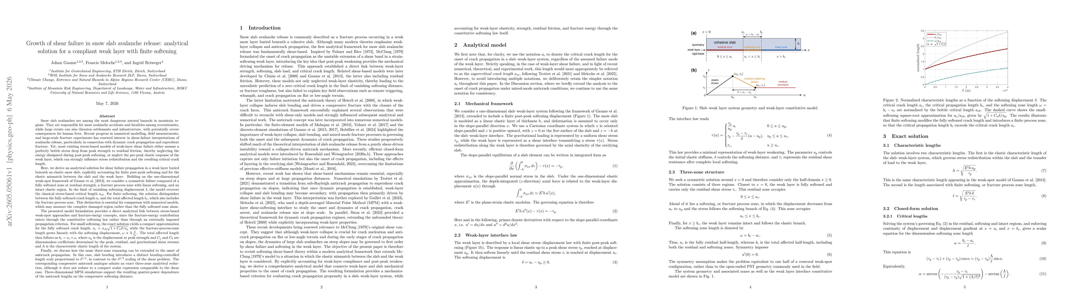 Thumbnail for Growth of shear failure in snow slab avalanche release: analytical solution for a compliant weak layer with finite softening