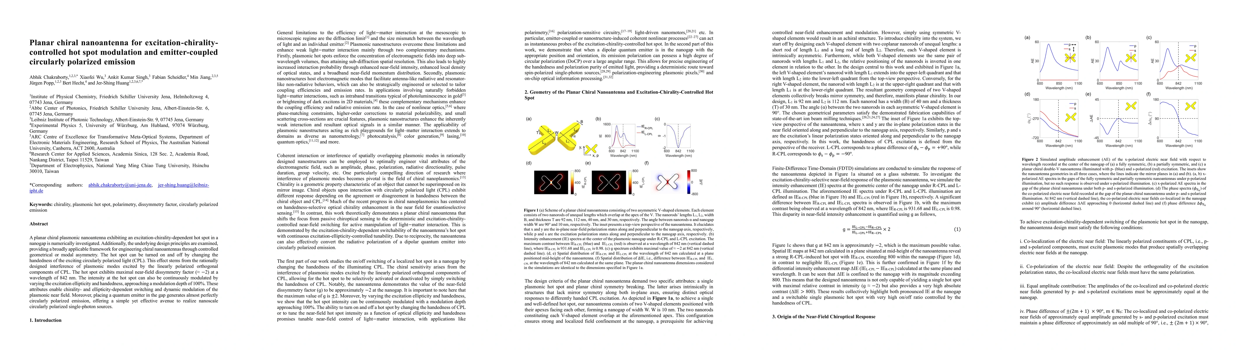 Thumbnail for Planar chiral nanoantenna for excitation-chirality-controlled hot spot modulation and emitter-coupled circularly polarized emission