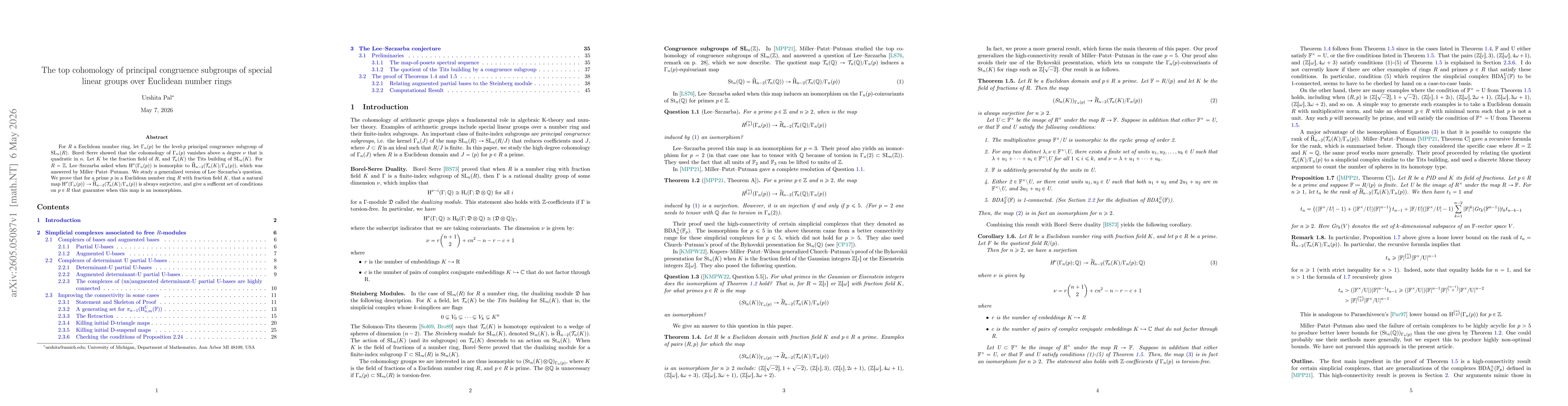 Thumbnail for The top cohomology of principal congruence subgroups of special linear groups over Euclidean number rings