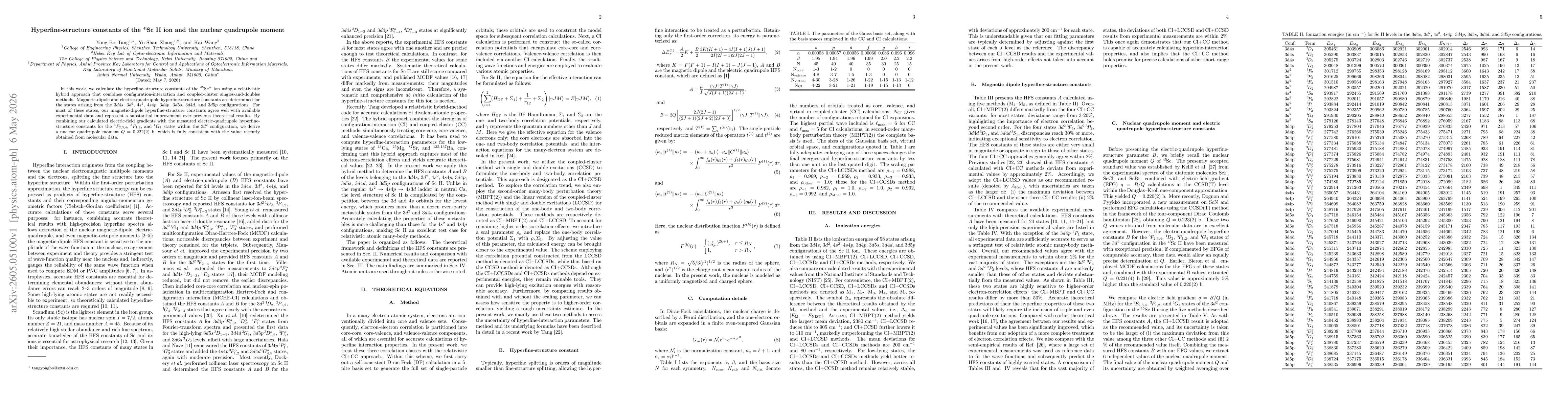 Thumbnail for Hyperfine-structure constants of the $^{45}\!$Sc II ion and the nuclear quadrupole moment