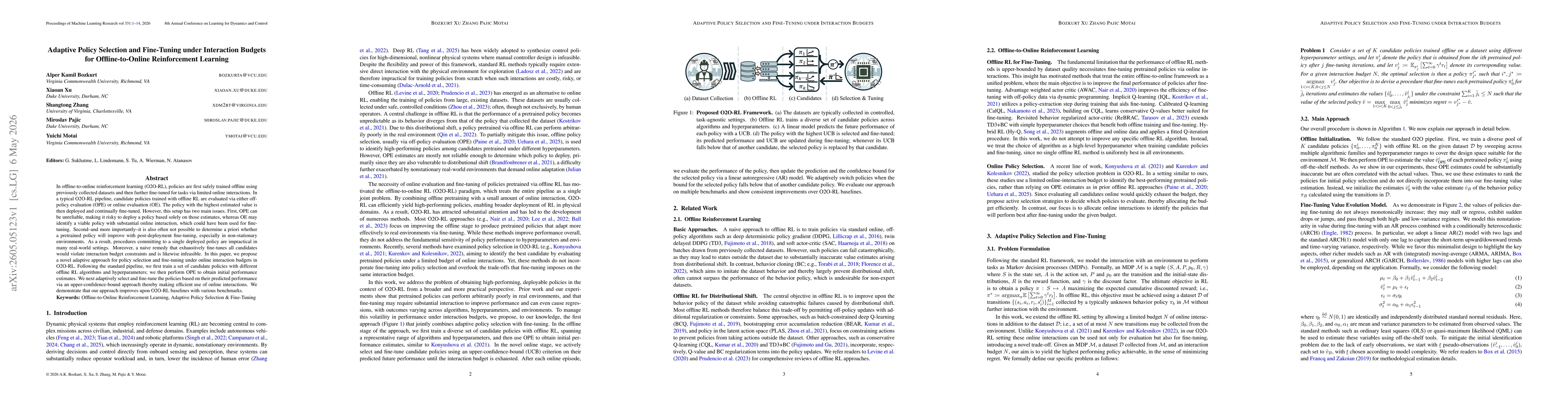 Thumbnail for Adaptive Policy Selection and Fine-Tuning under Interaction Budgets for Offline-to-Online Reinforcement Learning
