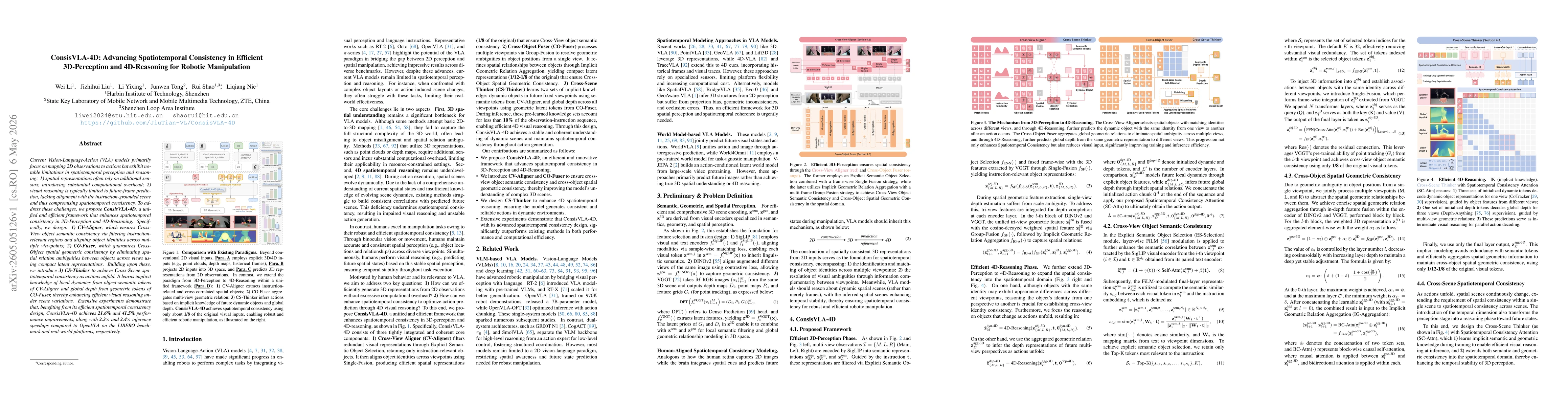 Thumbnail for ConsisVLA-4D: Advancing Spatiotemporal Consistency in Efficient 3D-Perception and 4D-Reasoning for Robotic Manipulation