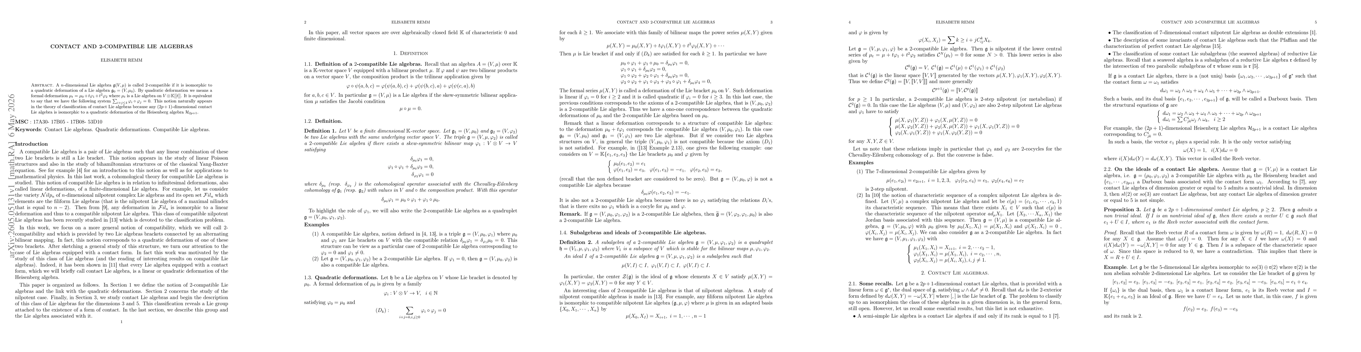 Thumbnail for Contact and 2-compatible Lie algebras