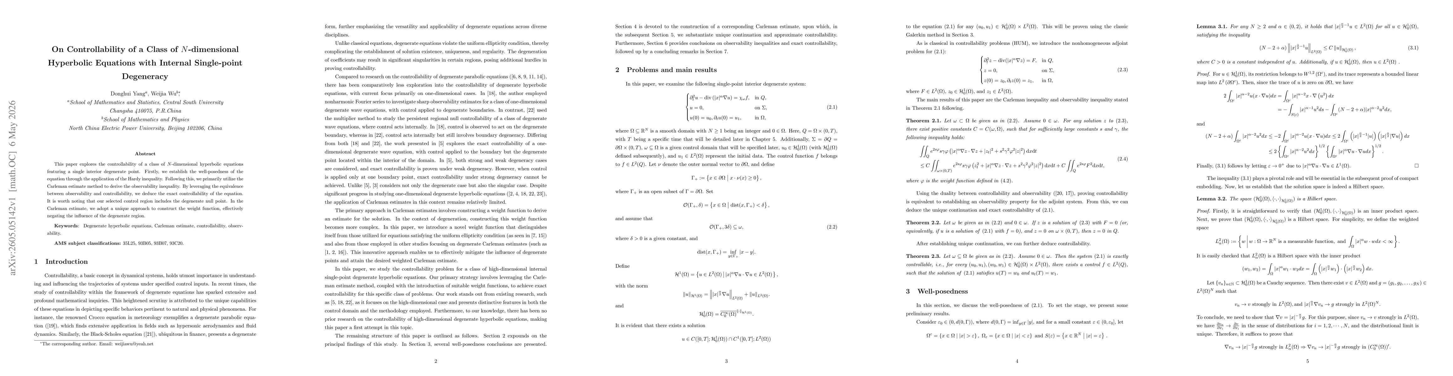Thumbnail for On Controllability of a Class of N -dimensional Hyperbolic Equations with Internal Single-point Degeneracy
