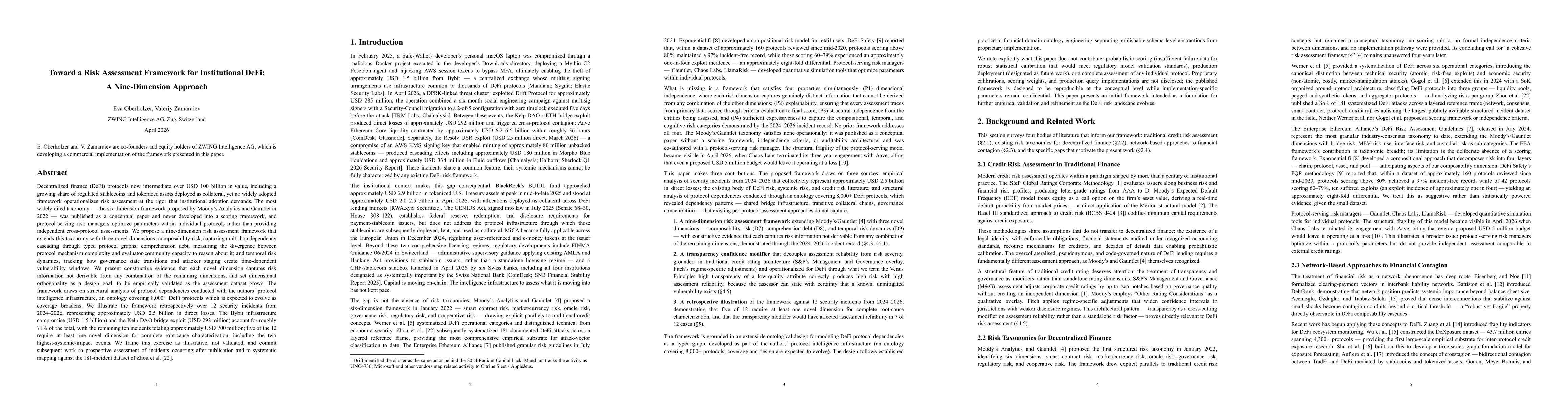 Thumbnail for Toward a Risk Assessment Framework for Institutional DeFi: A Nine-Dimension Approach