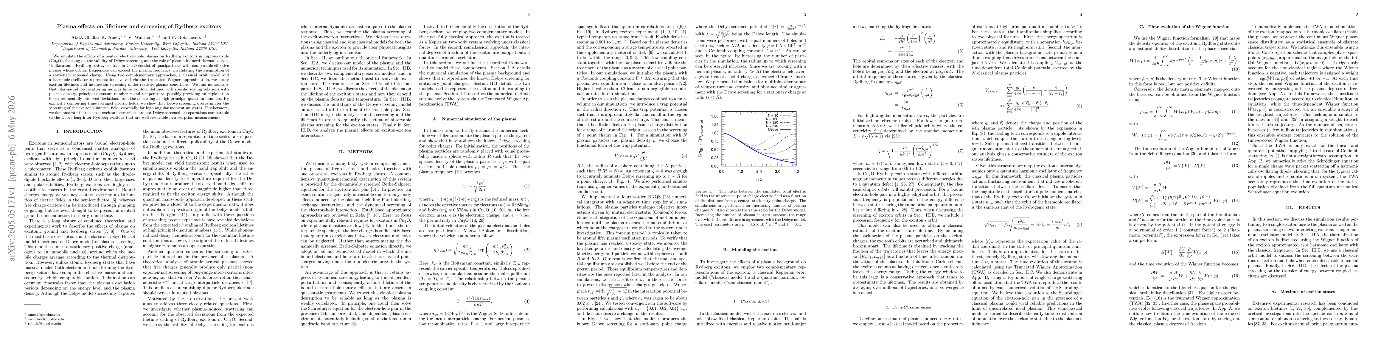 Thumbnail for Plasma effects on lifetimes and screening of Rydberg excitons