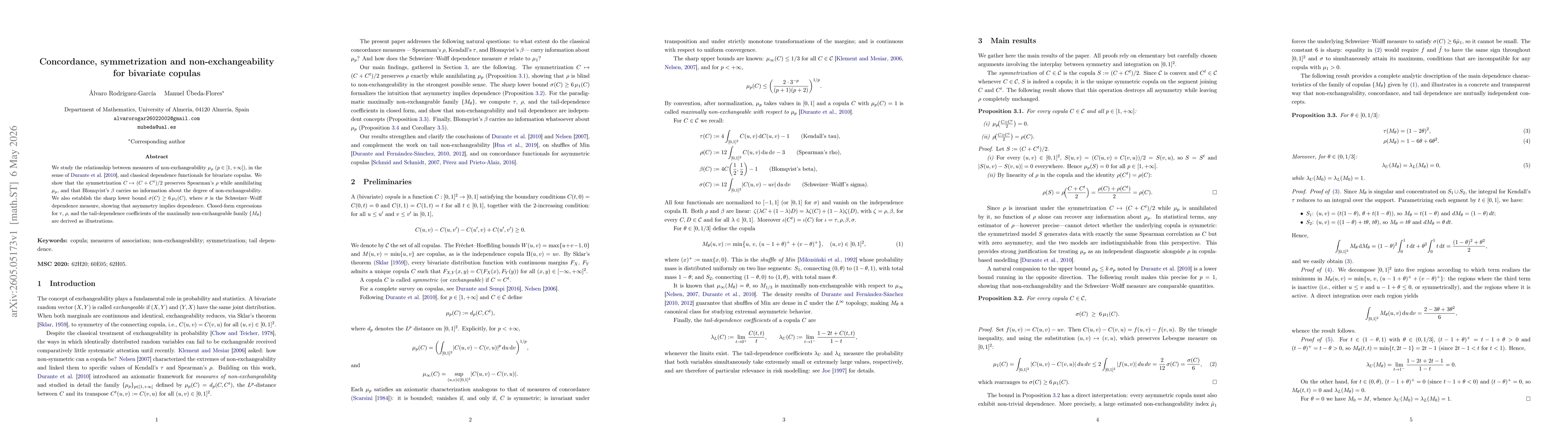 Thumbnail for Concordance, symmetrization and non-exchangeability for bivariate copulas