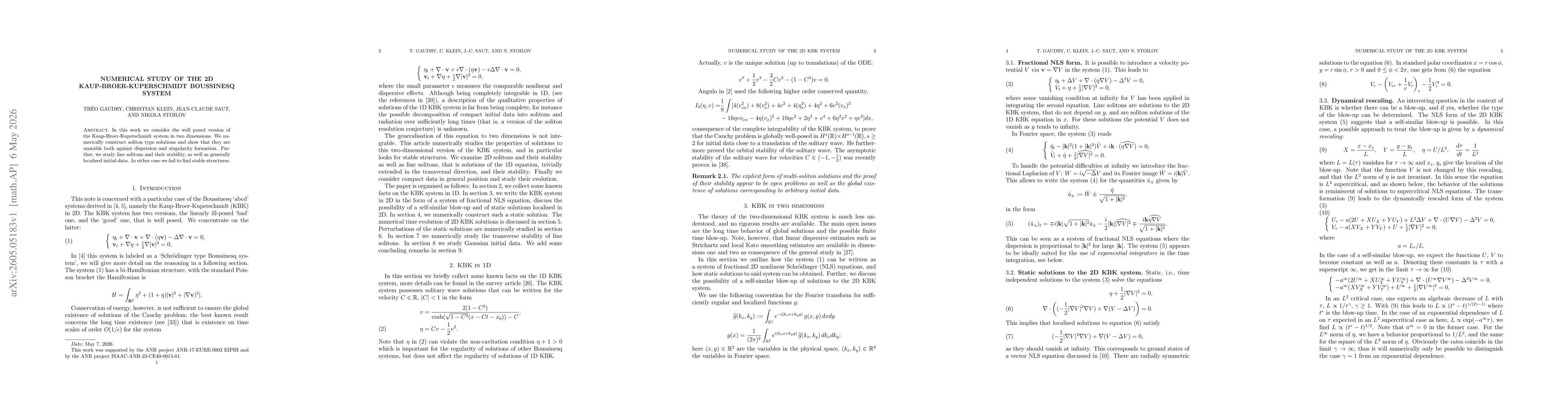 Thumbnail for Numerical study of the 2D Kaup-Broer-Kuperschmidt Boussinesq system