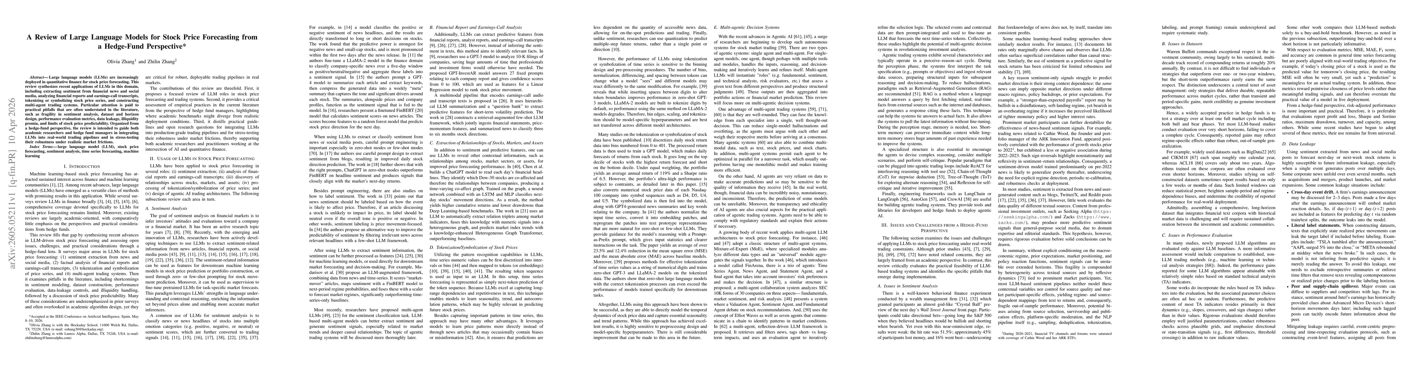 Thumbnail for A Review of Large Language Models for Stock Price Forecasting from a Hedge-Fund Perspective