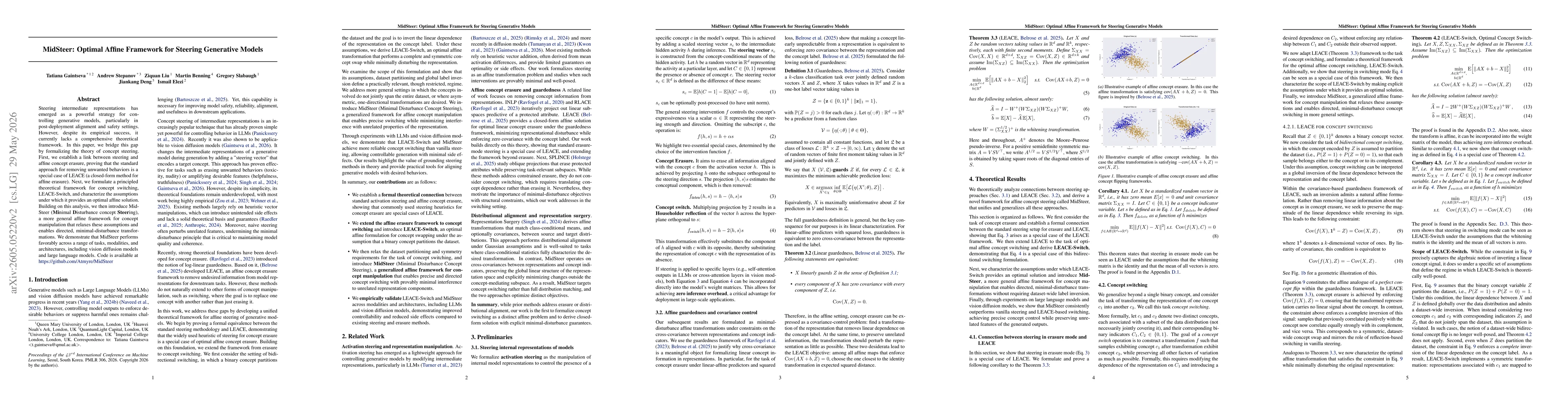 Thumbnail for MidSteer: Optimal Affine Framework for Steering Generative Models