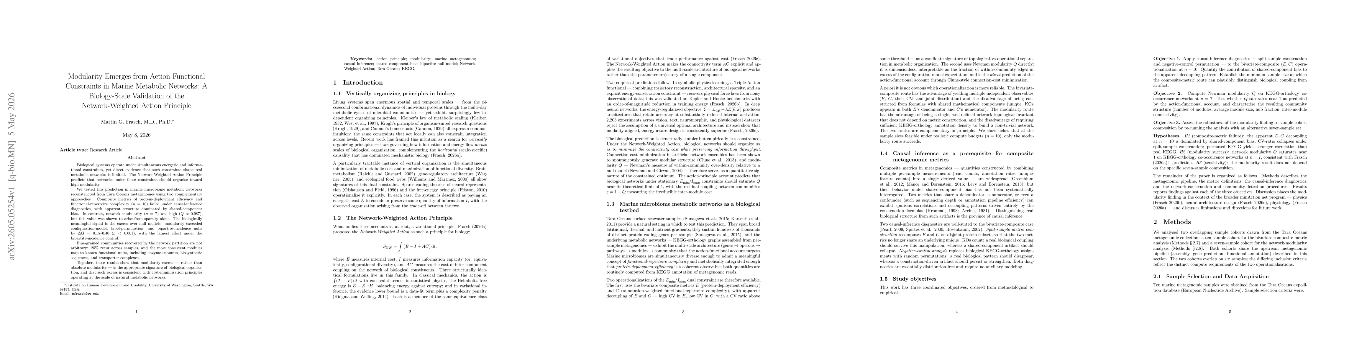 Thumbnail for Modularity Emerges from Action-Functional Constraints in Marine Metabolic Networks: A Biology-Scale Validation of the Network-Weighted Action Principle
