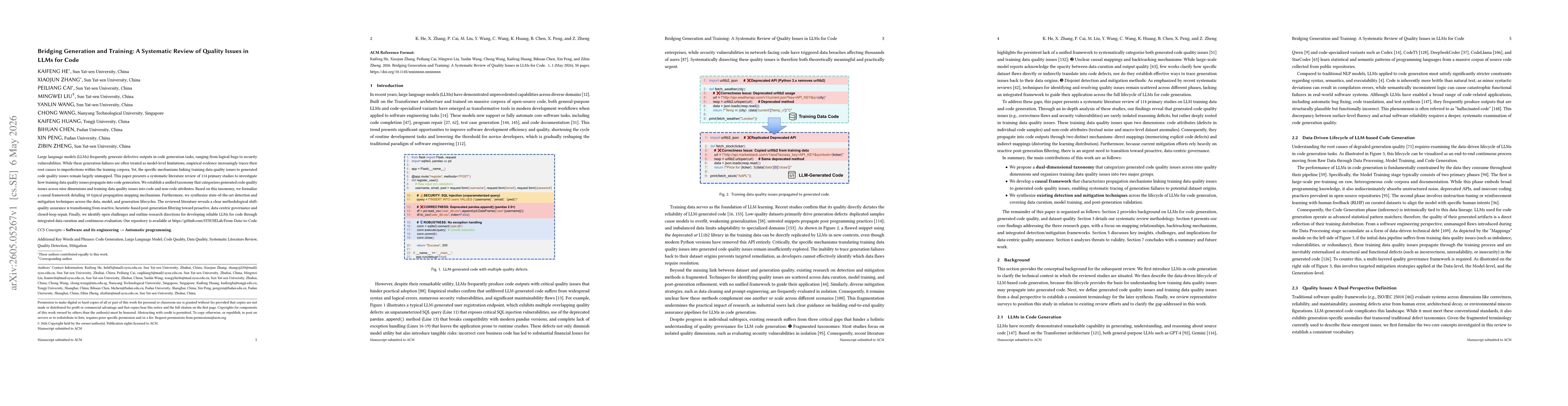 Thumbnail for Bridging Generation and Training: A Systematic Review of Quality Issues in LLMs for Code