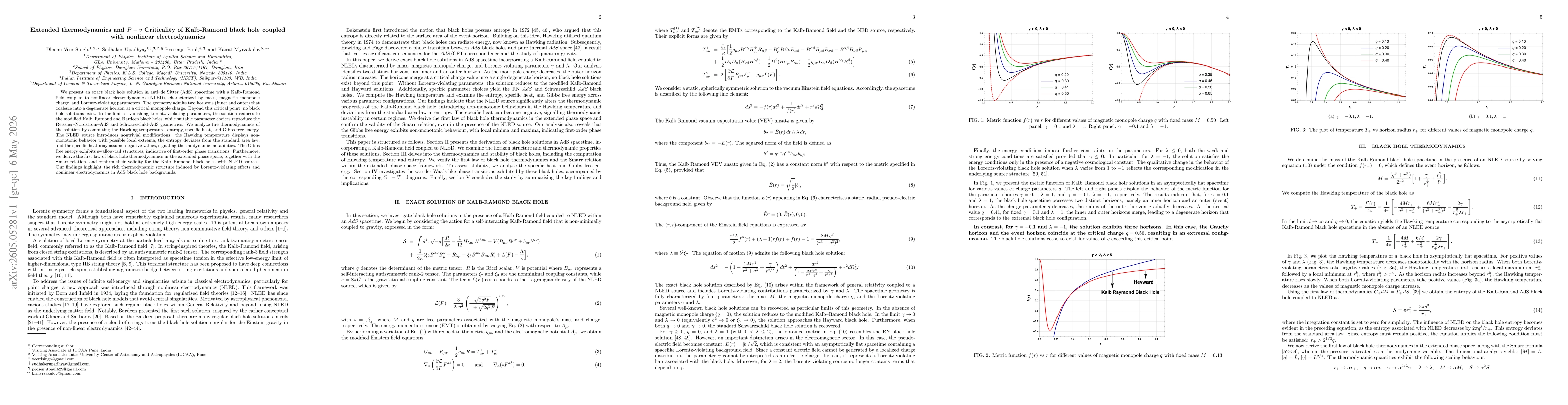 Thumbnail for Extended thermodynamics and $P-v$ Criticality of Kalb-Ramond black hole coupled with nonlinear electrodynamics