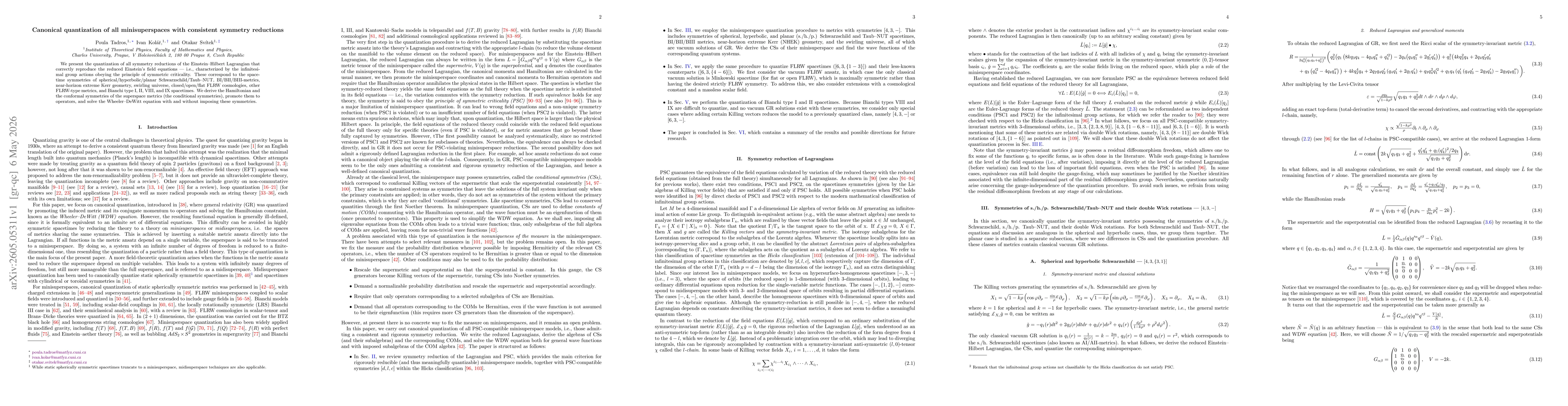 Thumbnail for Canonical quantization of all minisuperspaces with consistent symmetry reductions