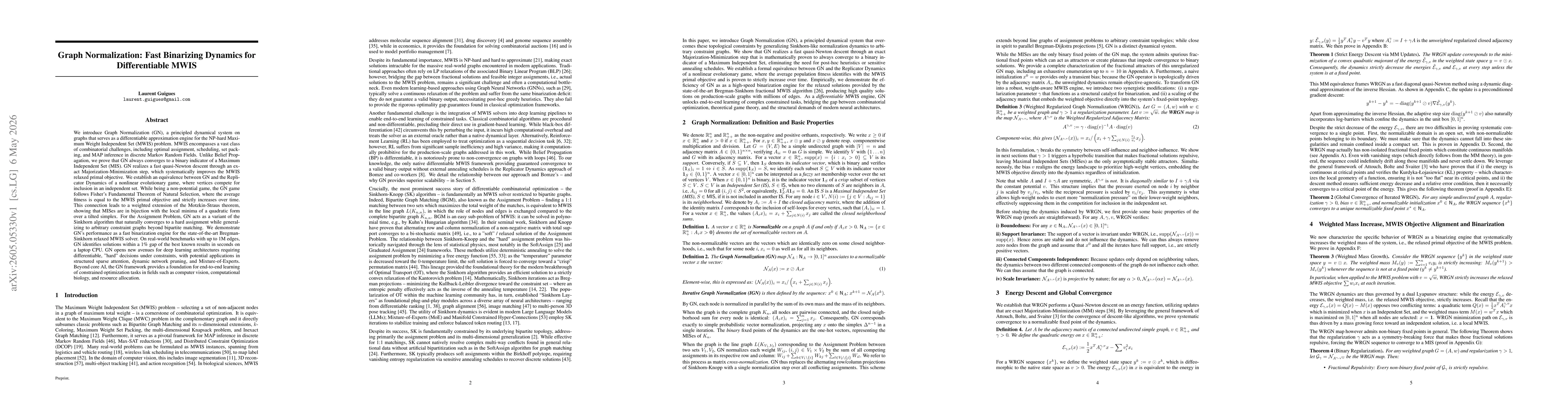 Thumbnail for Graph Normalization: Fast Binarizing Dynamics for Differentiable MWIS