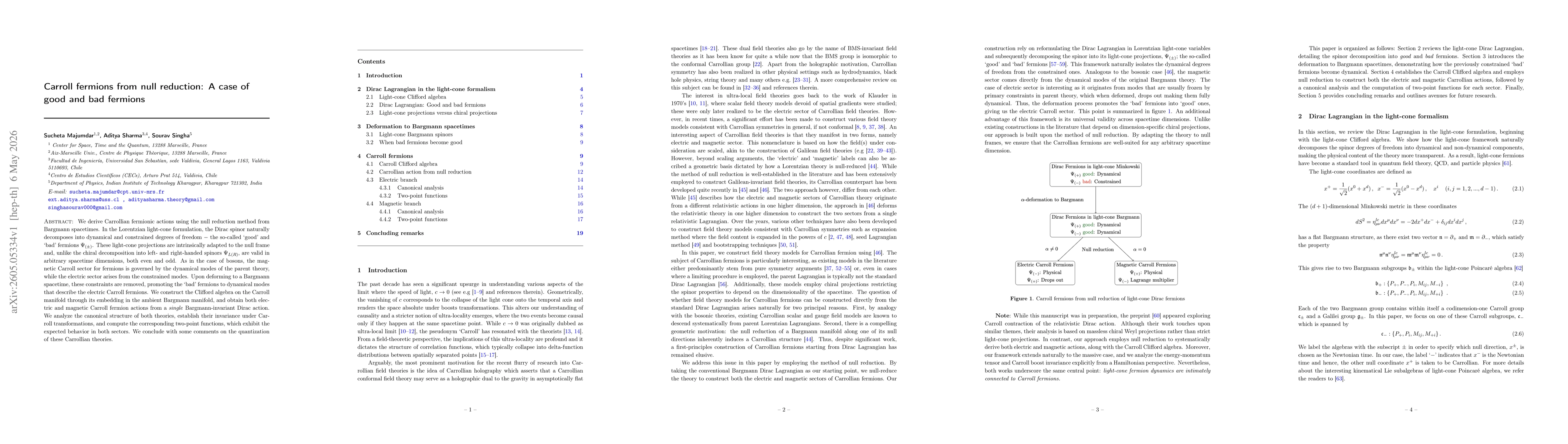Thumbnail for Carroll fermions from null reduction: A case of good and bad fermions