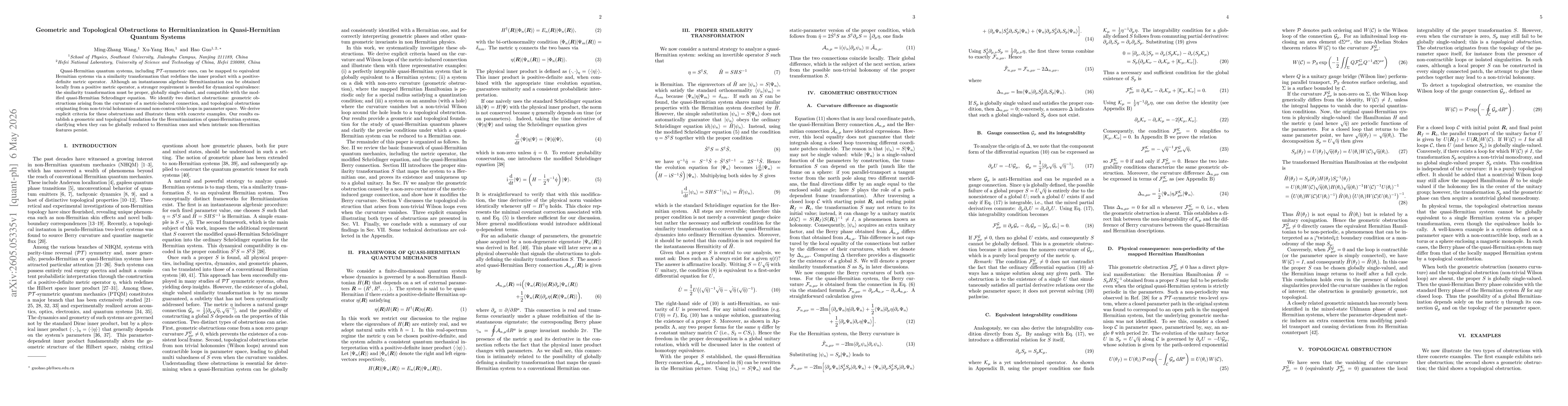 Thumbnail for Geometric and Topological Obstructions to Hermitianization in Quasi-Hermitian Quantum Systems
