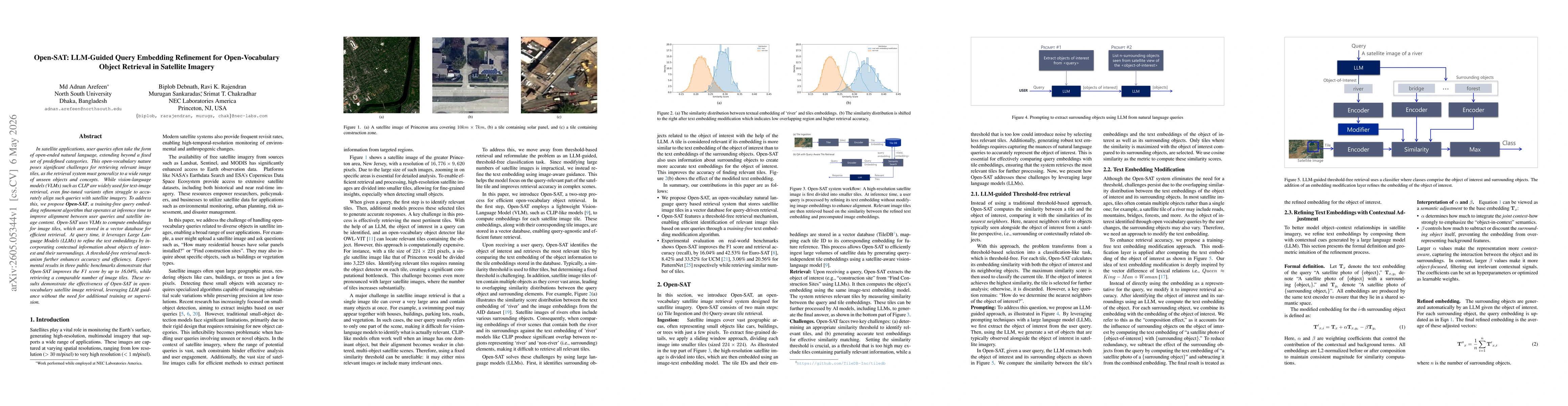 Thumbnail for Open-SAT: LLM-Guided Query Embedding Refinement for Open-Vocabulary Object Retrieval in Satellite Imagery