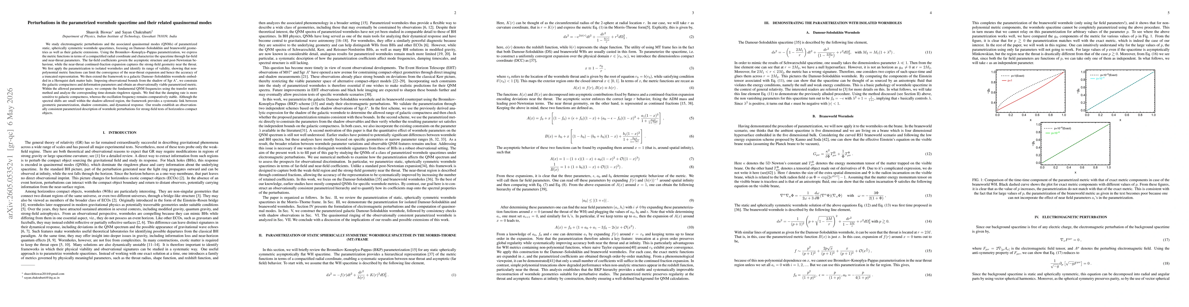 Thumbnail for Perturbations in the parametrized wormhole spacetime and their related quasinormal modes