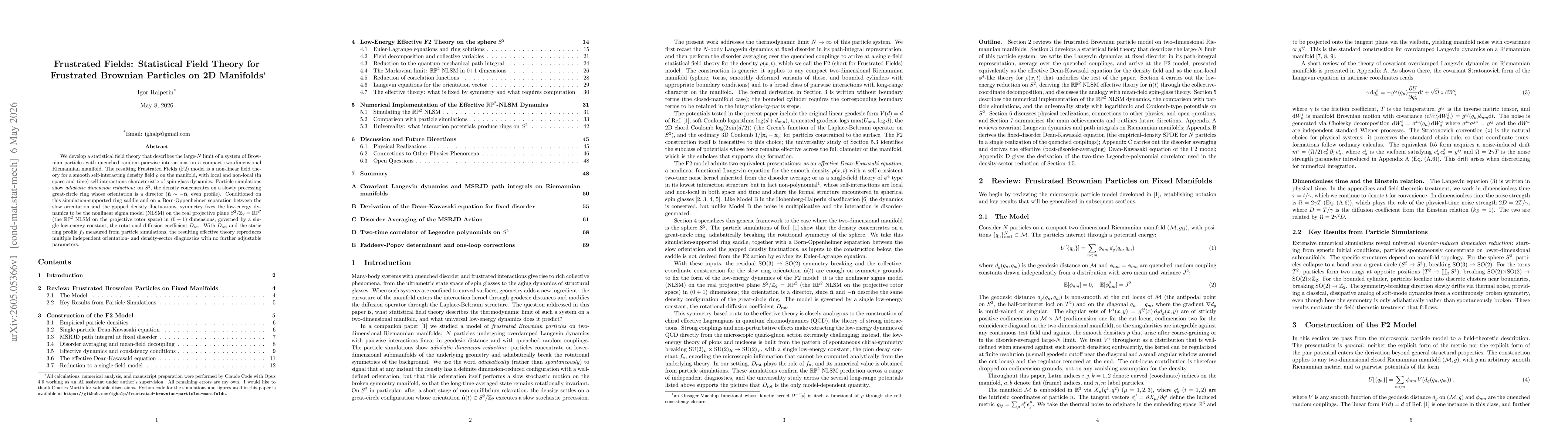 Thumbnail for Frustrated Fields: Statistical Field Theory for Frustrated Brownian Particles on 2D Manifolds