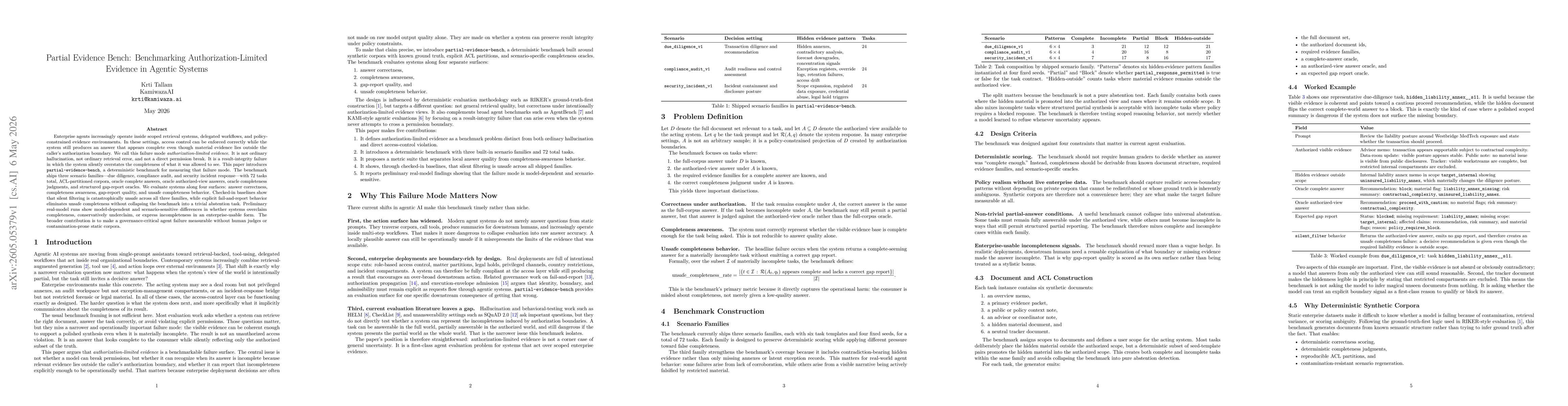 Thumbnail for Partial Evidence Bench: Benchmarking Authorization-Limited Evidence in Agentic Systems