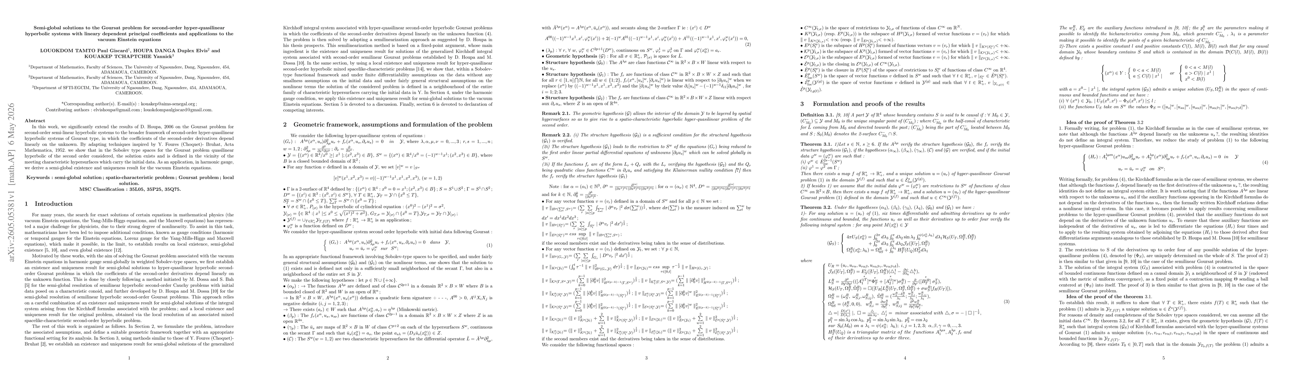 Thumbnail for Semi-global solutions to the Goursat problem for second-order hyper-quasilinear hyperbolic systems with lineary dependent principal coefficients and applications to the vacuum Einstein equations
