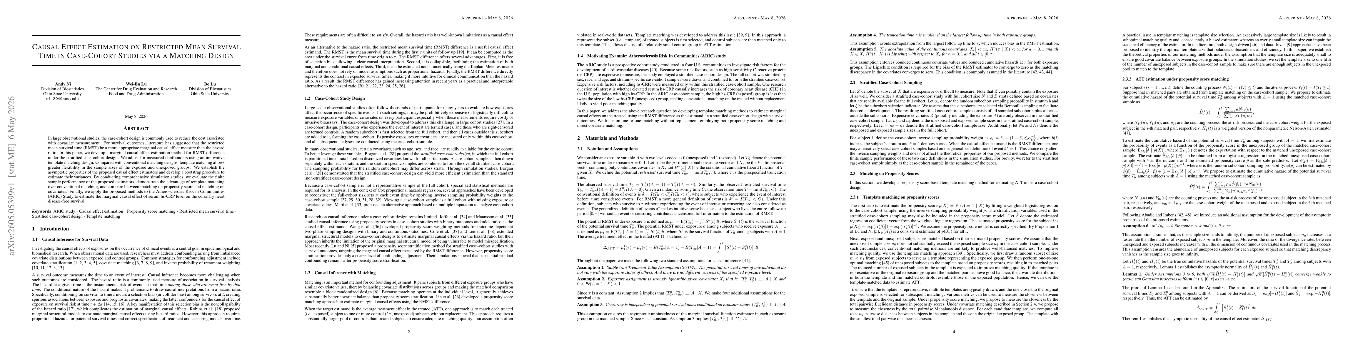 Thumbnail for Causal Effect Estimation on Restricted Mean Survival Time in Case-Cohort Studies via a Matching Design