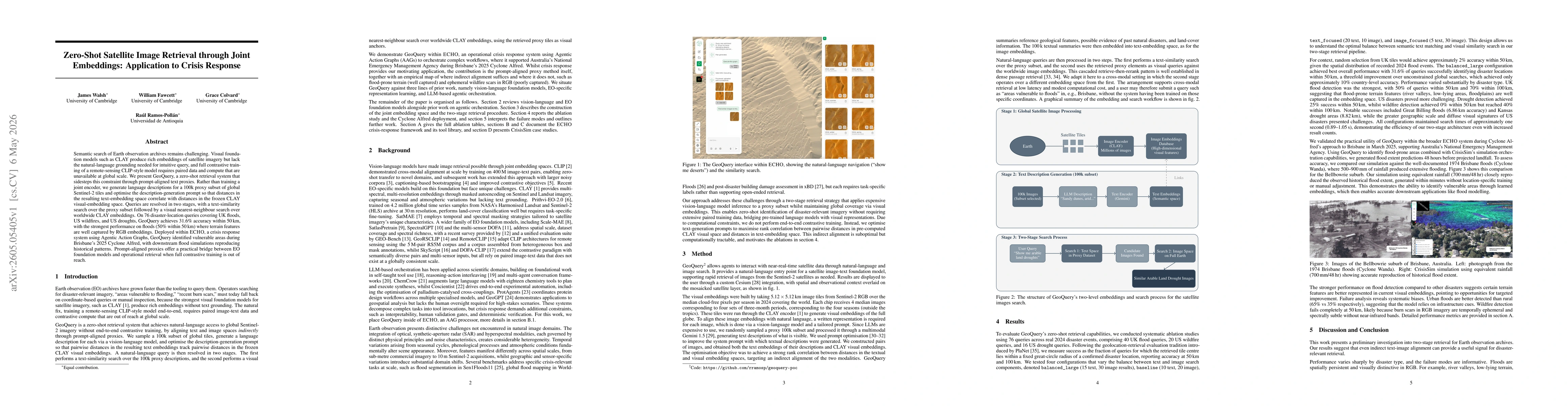 Thumbnail for Zero-Shot Satellite Image Retrieval through Joint Embeddings: Application to Crisis Response