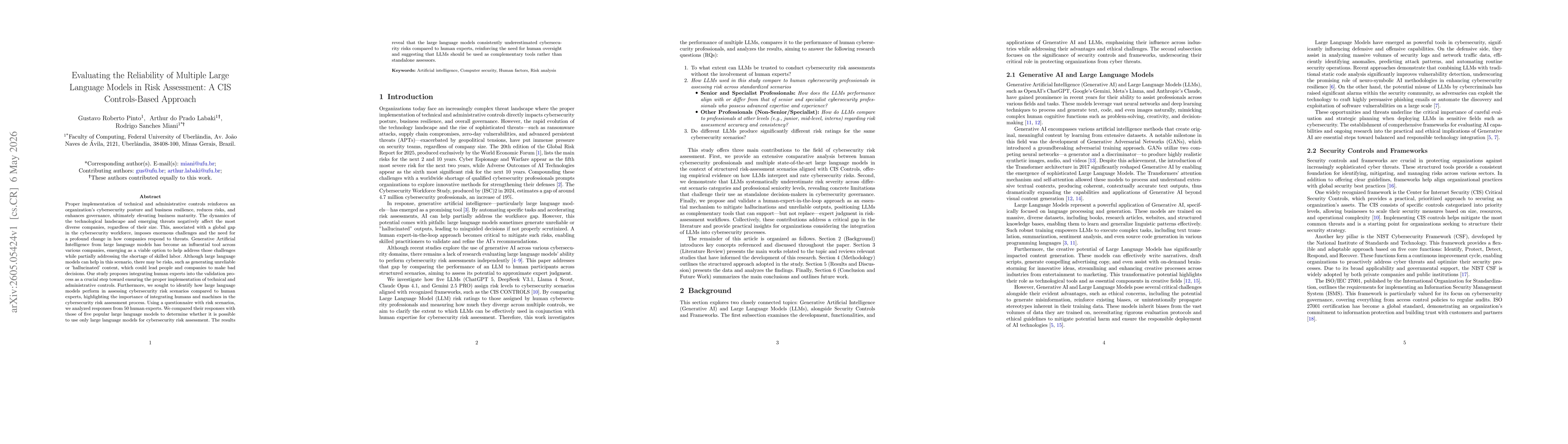 Thumbnail for Evaluating the Reliability of Multiple Large Language Models in Risk Assessment: A CIS Controls Based Approach