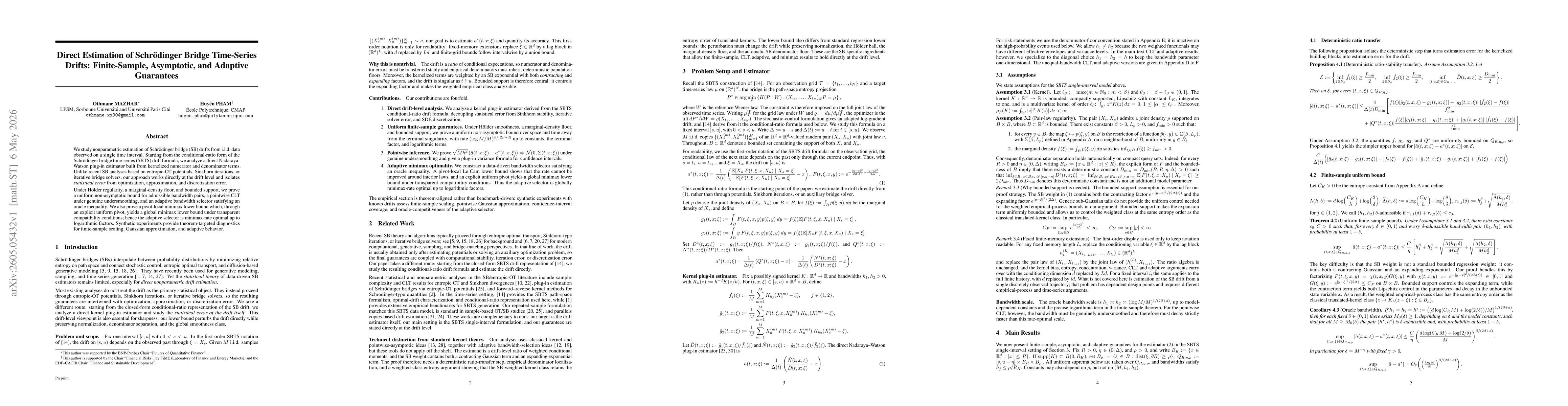Thumbnail for Direct Estimation of Schrödinger Bridge Time-Series Drifts: Finite-Sample, Asymptotic, and Adaptive Guarantees