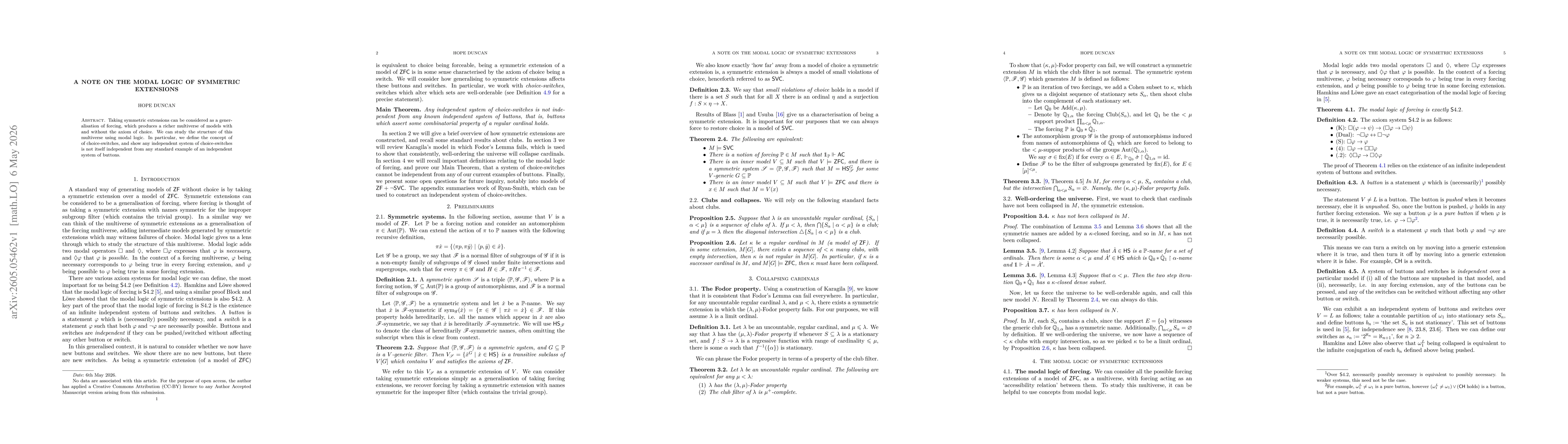 Thumbnail for A note on the modal logic of symmetric extensions
