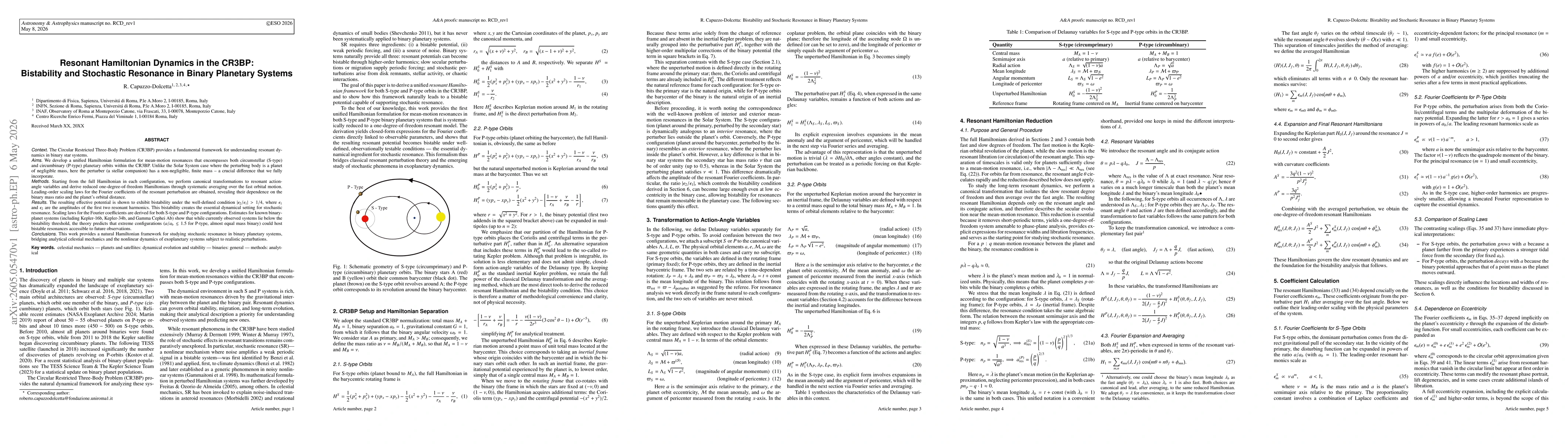 Thumbnail for Resonant Hamiltonian Dynamics in the CR3BP: Bistability and Stochastic Resonance in Binary Planetary Systems