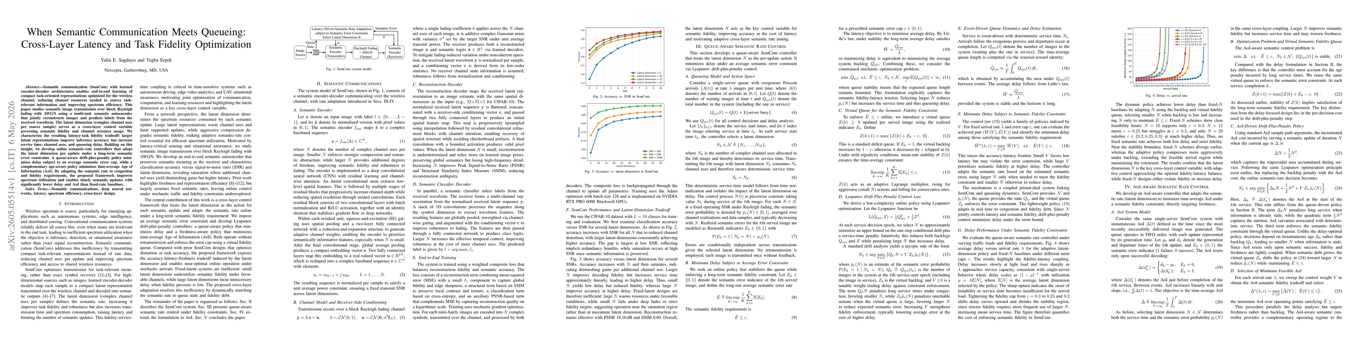 Thumbnail for When Semantic Communication Meets Queueing: Cross-Layer Latency and Task Fidelity Optimization