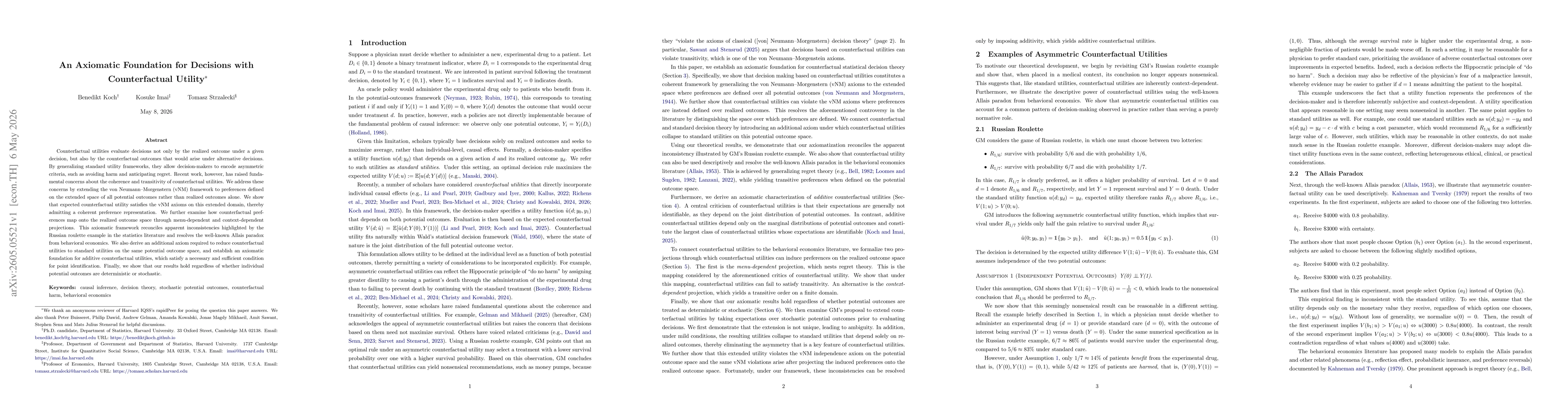 Thumbnail for An Axiomatic Foundation for Decisions with Counterfactual Utility