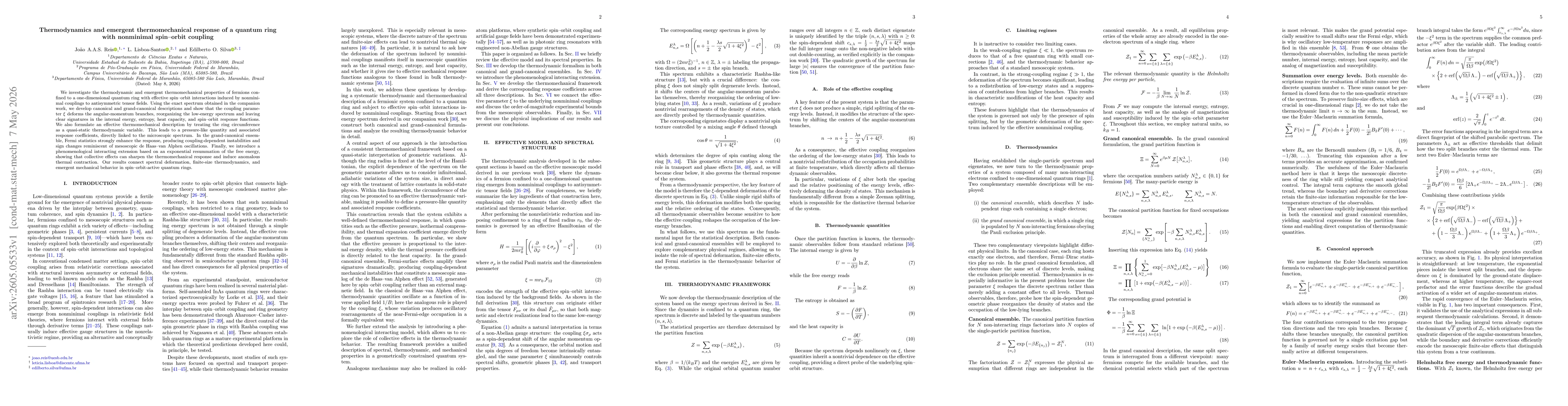 Thumbnail for Thermodynamics and emergent thermomechanical response of a quantum ring with nonminimal spin--orbit coupling
